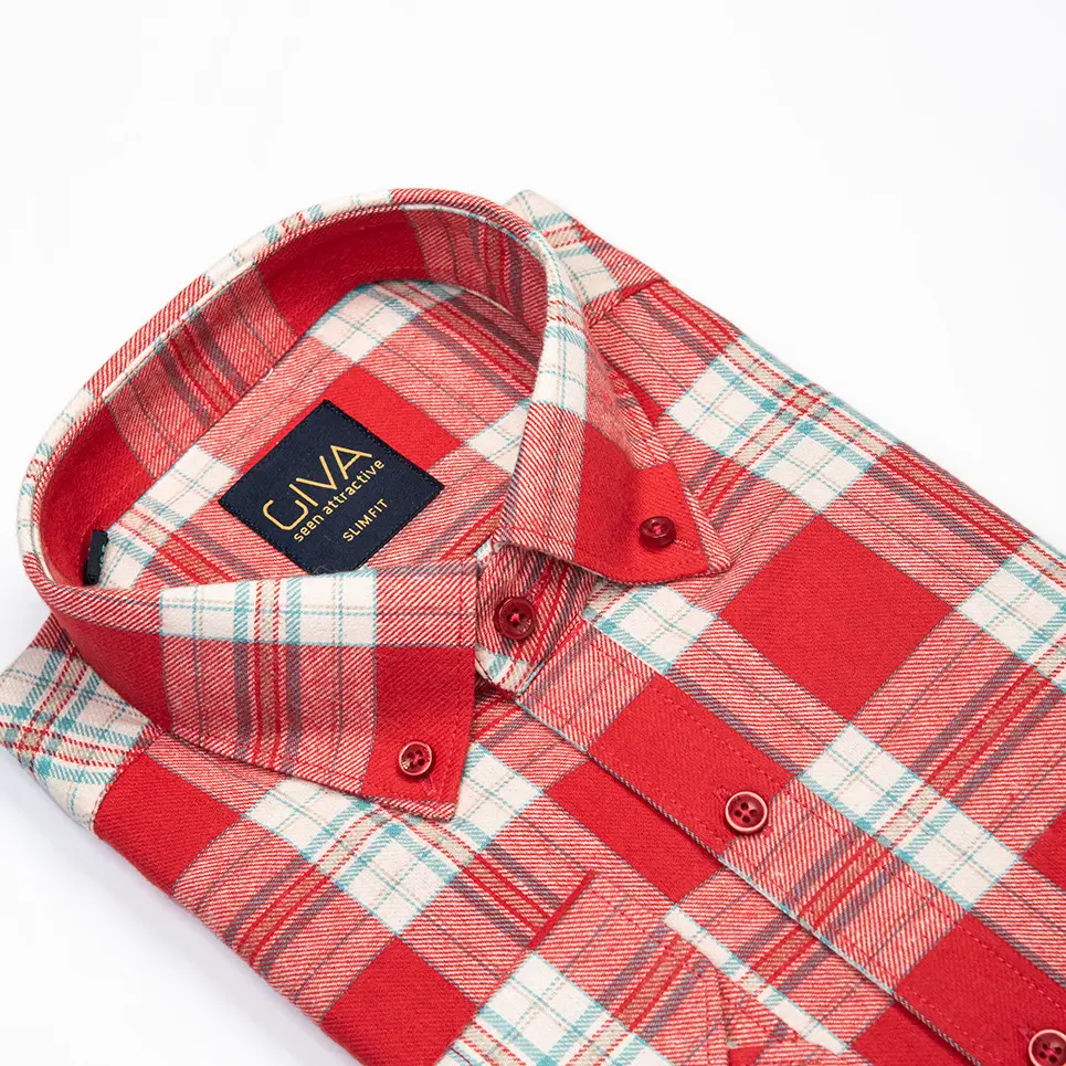 پیراهن پشمی مردانه یقه کراواتی و دکمه دار